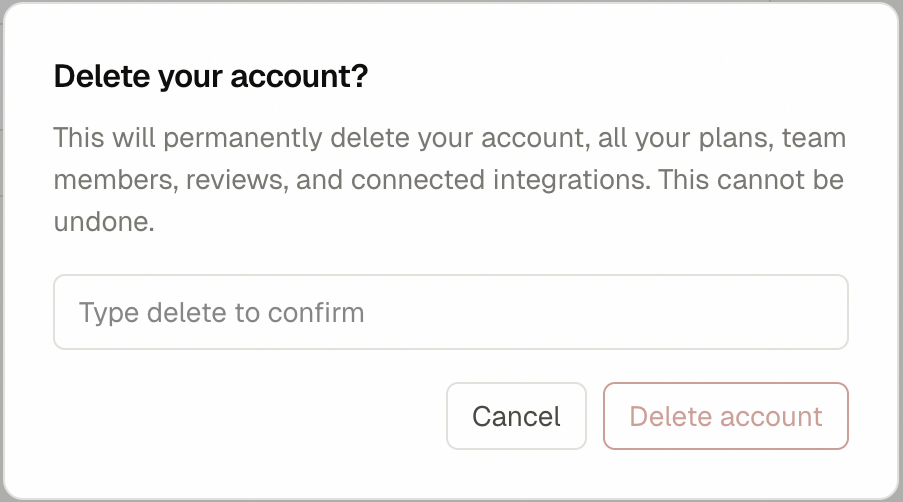 Delete account confirmation
